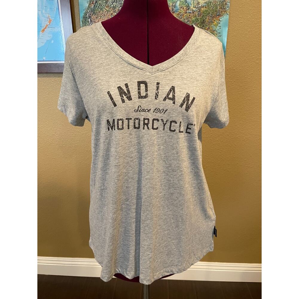 Indian Motorcycle Logo Heathered Gray V-Neck T-Shirt Relaxed Fit